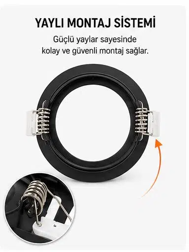 Şahnet Yuvarlak Spot Armatür Kasası Beyaz – GU10 ve MR16 Ampul Uyumlu – Sıva Altı Plastik Boş Spot Kasa - 5,7 cm Delik Çapı - Siyah