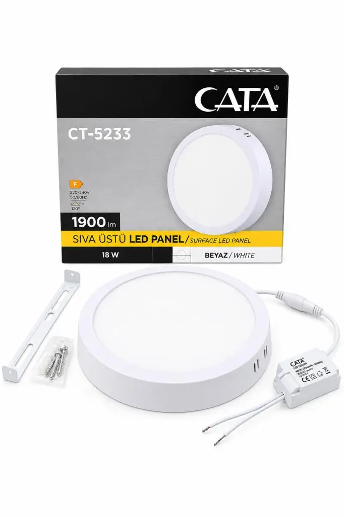 CATA CT-5233 18W LED Panel 6400K Beyaz Işık 1900 lm Sıva Üstü Yuvarlak Tavan Lambası