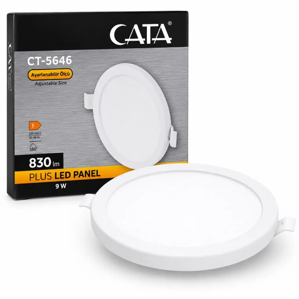 Cata CT-5646 Plus Led Panel 9W 3200K Sarı Işık Ayarlanabilir Gömme Spot Armatür – 4,5-8 cm Delik Çapına Uyumlu
