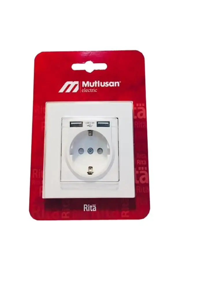 Mutlusan Rita Beyaz 2,4 A 2 USB li Topraklı Priz Mutlusan Rita Beyaz 2,4 A 2 USB li Topraklı Priz
