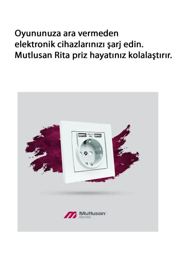 Mutlusan Rita Beyaz 2,4 A 2 USB li Topraklı Priz Mutlusan Rita Beyaz 2,4 A 2 USB li Topraklı Priz