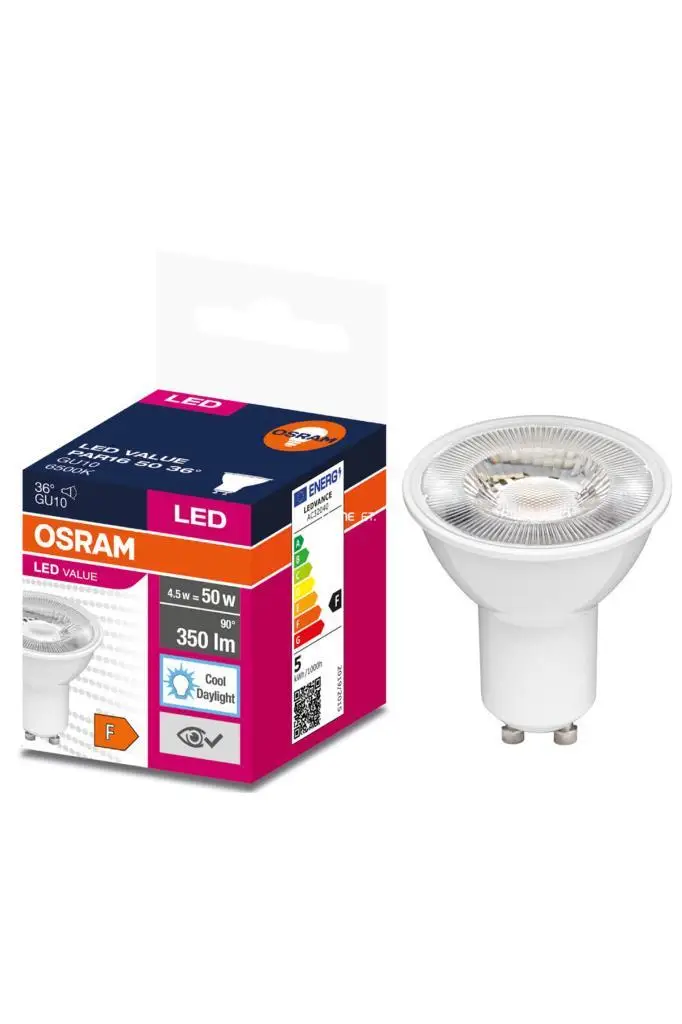 Osram Ledvalue 4,5W (50W) Par16 GU10 Duy Spot Ampul 6500K Beyaz Starter Çanak Lamba Osram Ledvalue 4,5W (50W) Par16 GU10 Duy Spot Ampul 6500K Beyaz Starter Çanak Lamba