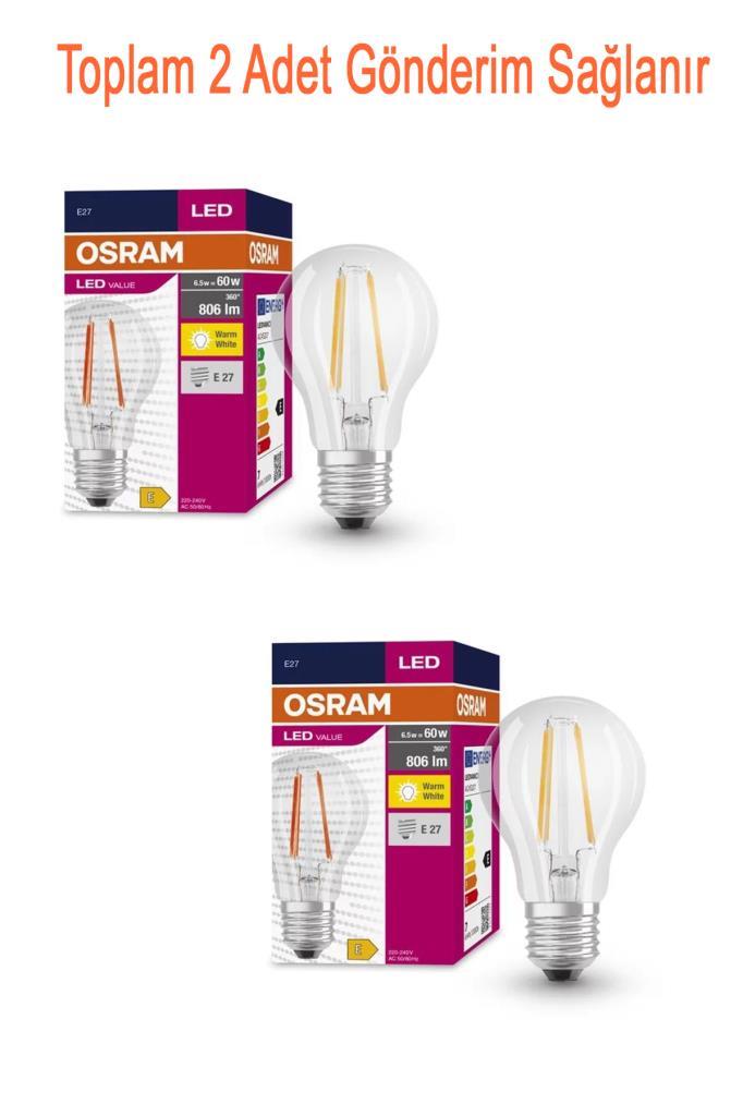 Osram Ledvalue 7W (60W) Rustik Led Ampul Sarı 2700K - 2 Adet Osram Ledvalue 7W (60W) Rustik Led Ampul Sarı 2700K - 2 Adet