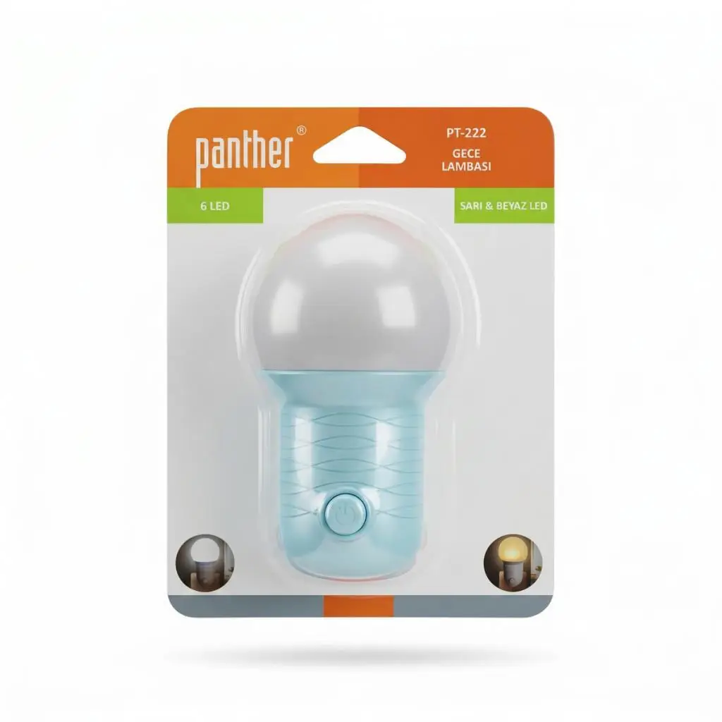 Panther PT-222 Priz Tipi Gece Lambası Sarı ve Beyaz Işık Anahtarlı 