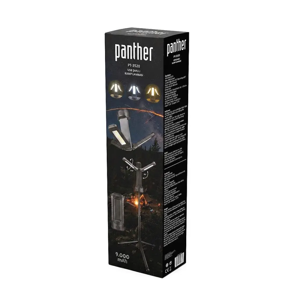 Panther PT-3520 4000 Lümen Tripodlu ve Mıknatıslı Çok Fonksiyonlu USB Şarjlı Kamp Lambası