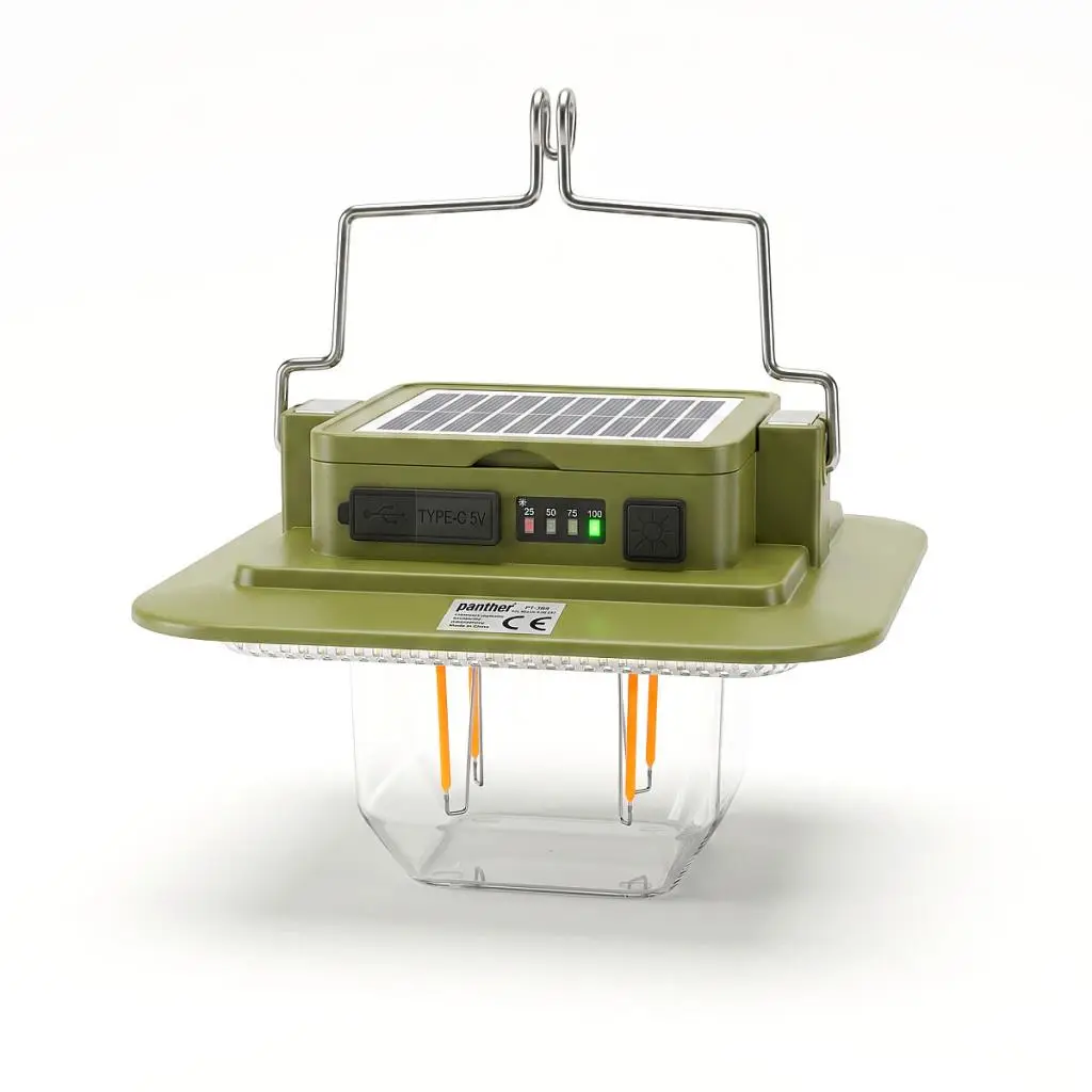 Panther PT-384 25W Filament LED Solar ve Powerbank Özellikli Kamp Lambası Dim Özellikli Fener