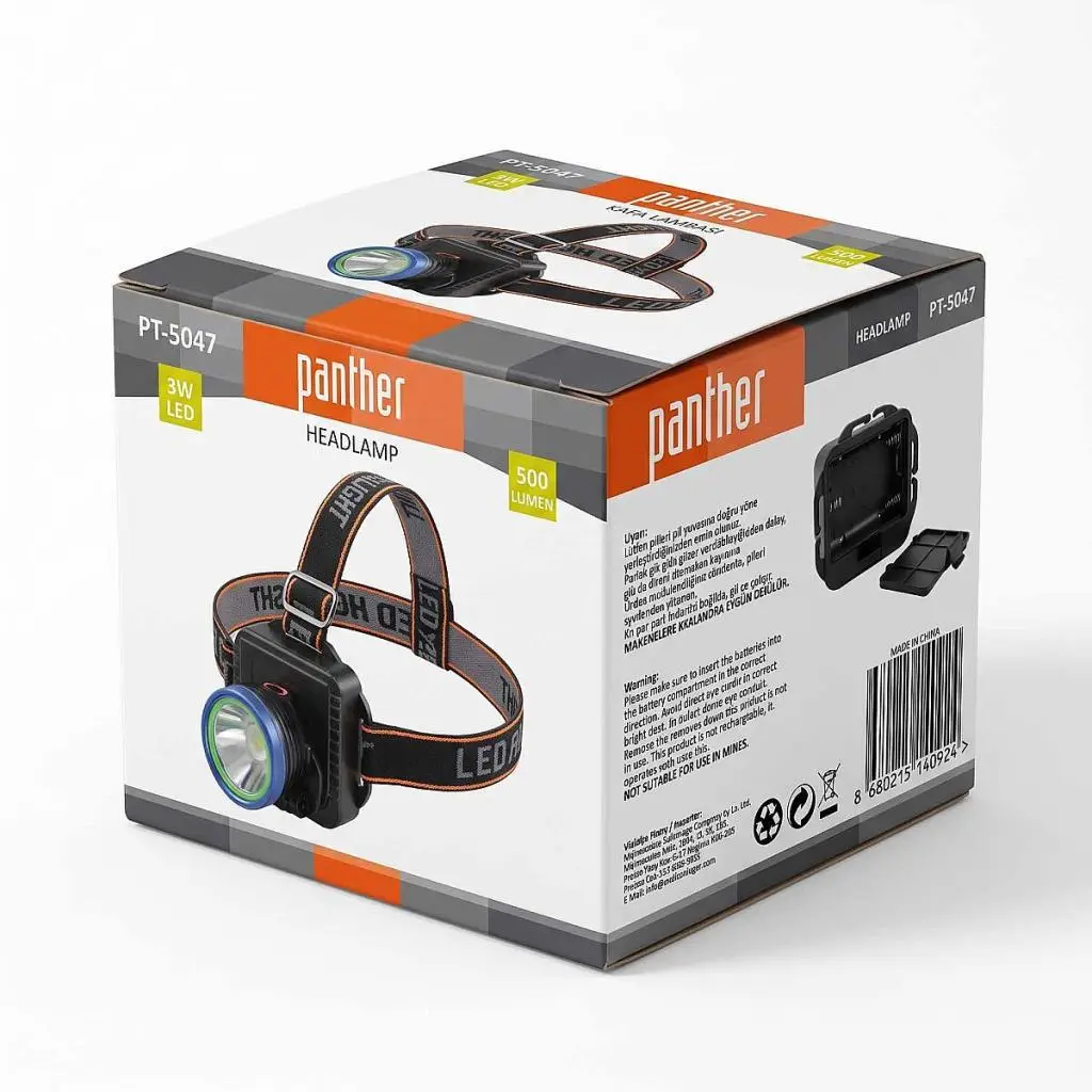Panther PT-5047 3W LED Kafa Feneri 4 Modlu Ayarlanabilir Başlıklı Pilli Kafa Lambası