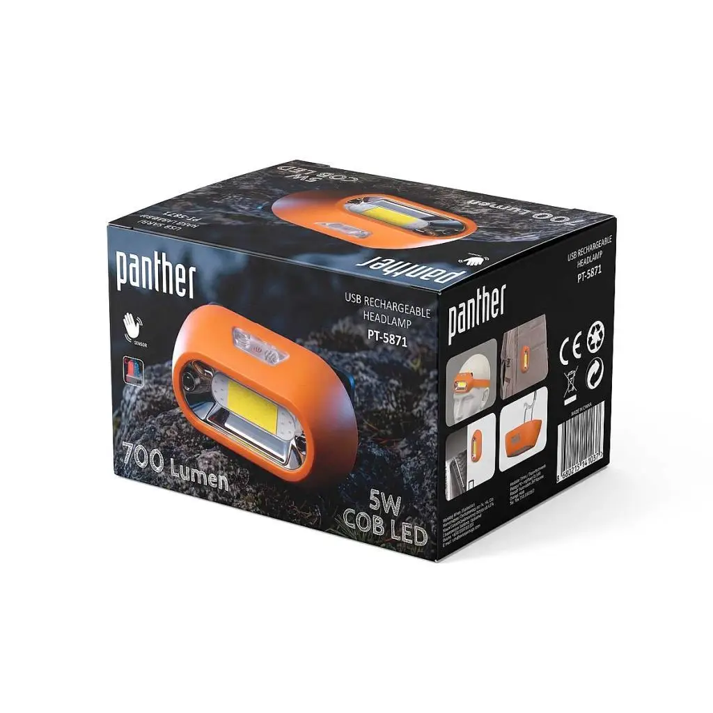 Panther PT-5871 Hareket Sensörlü 5W COB LED & Kırmızı-Mavi İkazlı USB Şarjlı Kafa Lambası
