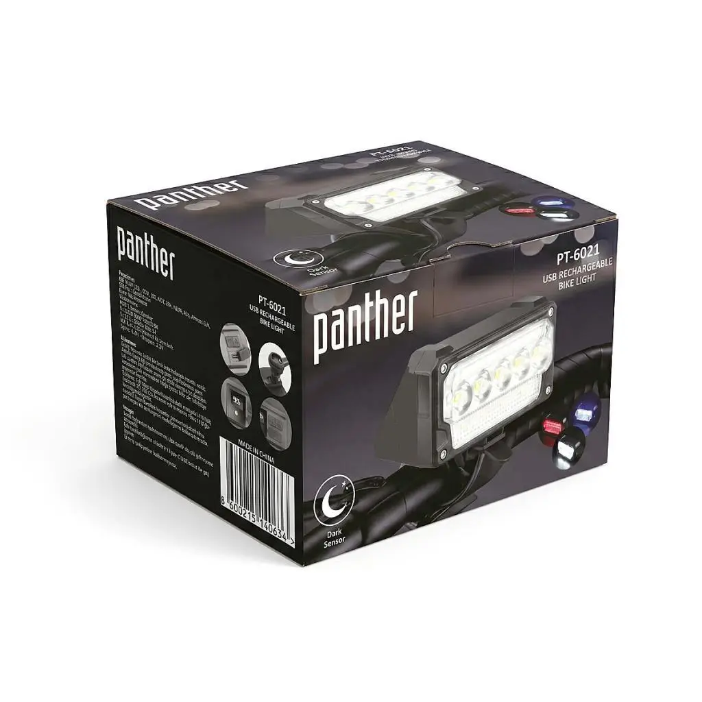 Panther hbgT-6021 Karanlık Sensörlü USB Şarjlı Bisiklet El Feneri Farklı Işık Modlu