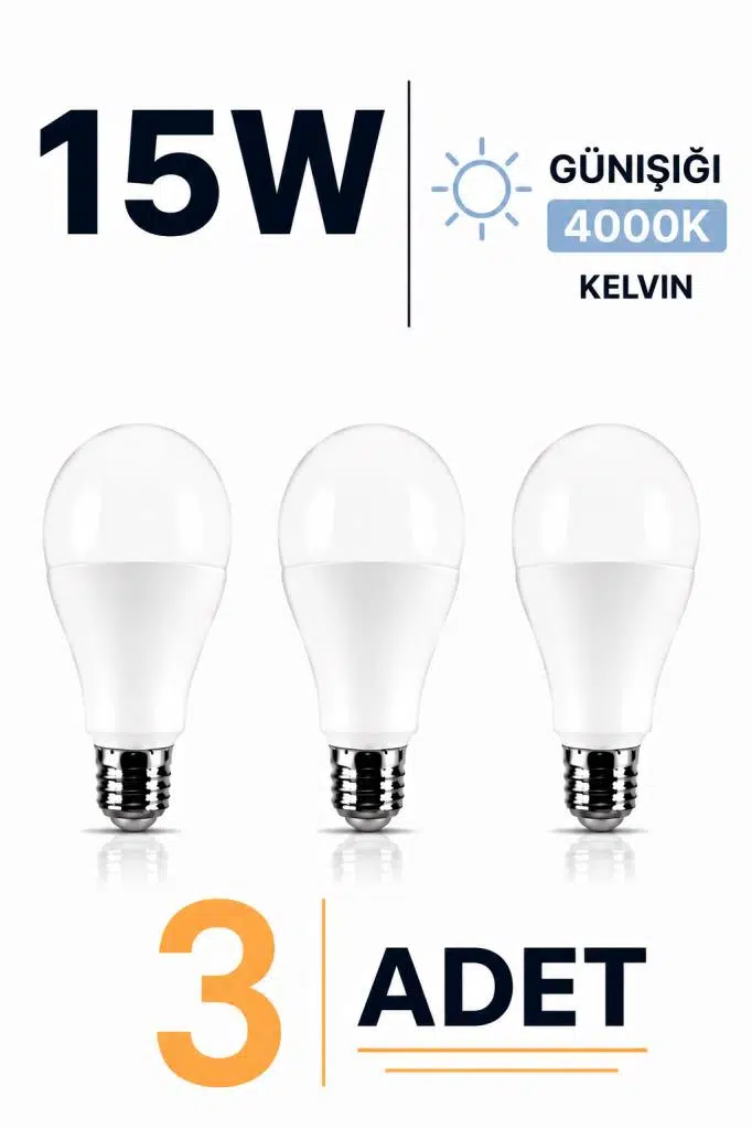 Şahnet E27 15W LED Ampul 4000K Günışığı 3 Adet Led Lamba