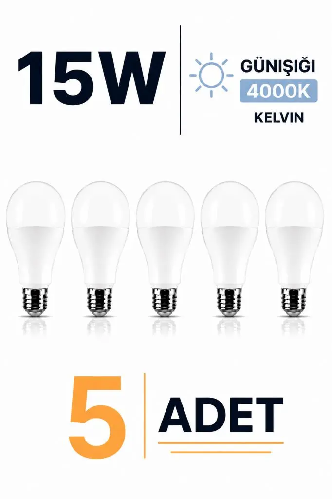 Şahnet E27 15W LED Ampul 4000K Günışığı 5 Adet Led Lamba