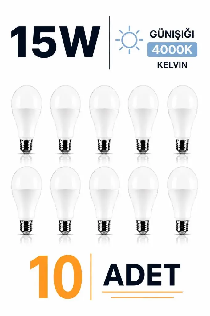 Şahnet E27 15W LED Ampul 4000K Günışığı 10 Adet Led Lamba