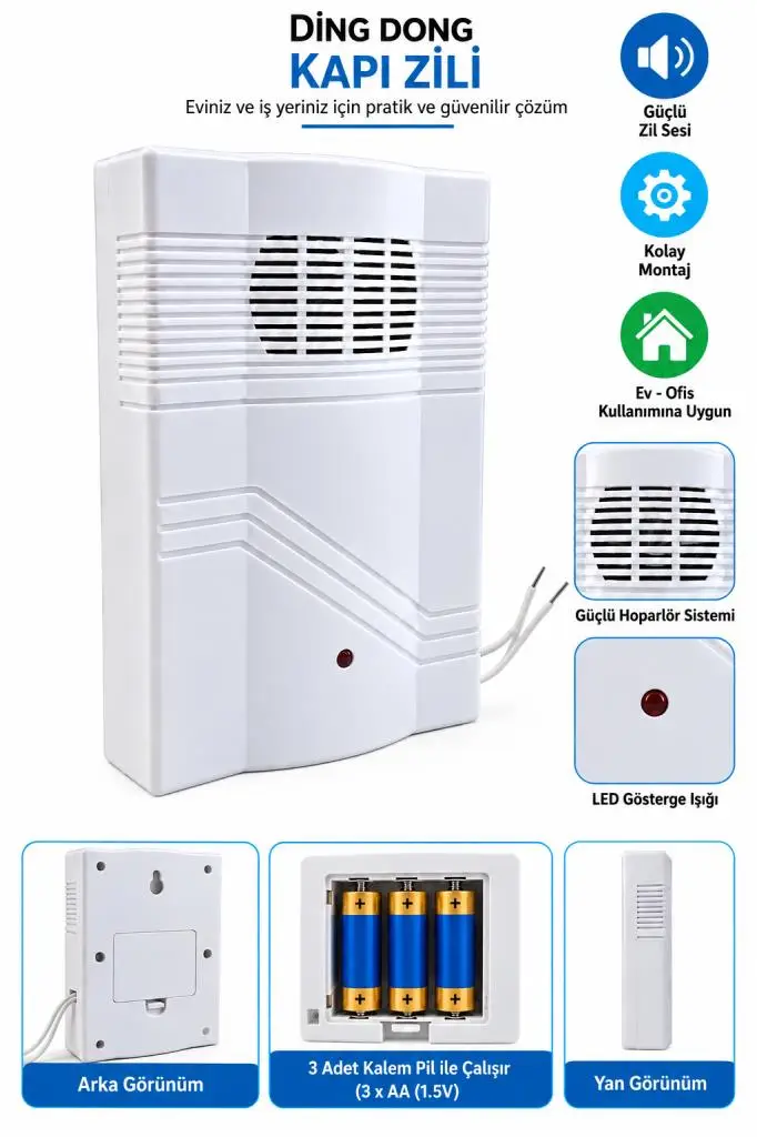 Şahnet Ding Dong Kapı Zili – Pilli Kablolu Elektronik Zil